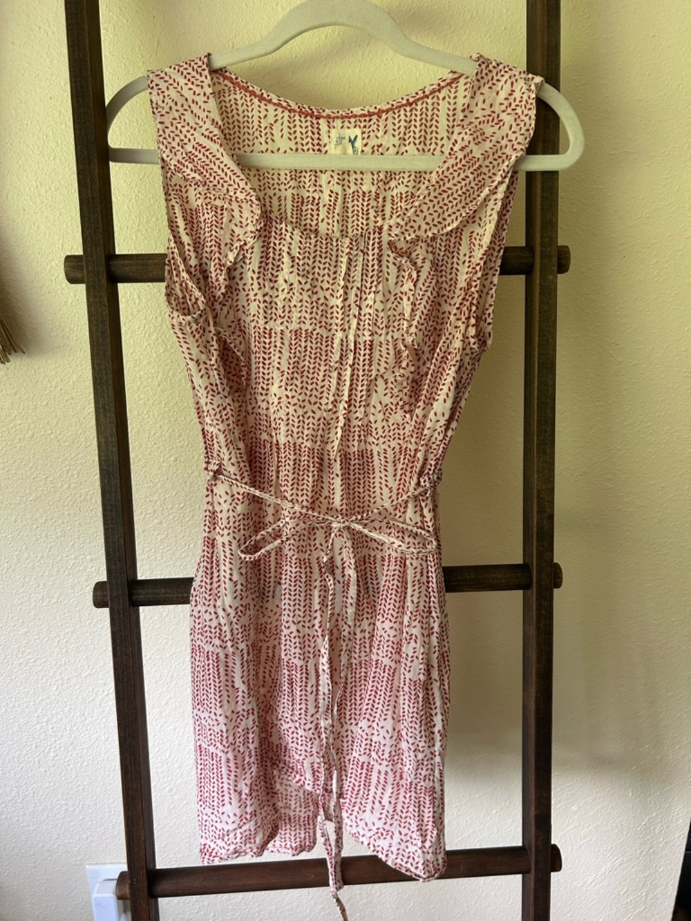 Sleeveless Pink Printed Tunic with Waist Tie